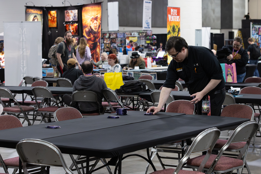 Joe sets up a top 8 draft at MTG Summit in 2023. Photo © John Brian McCarthy