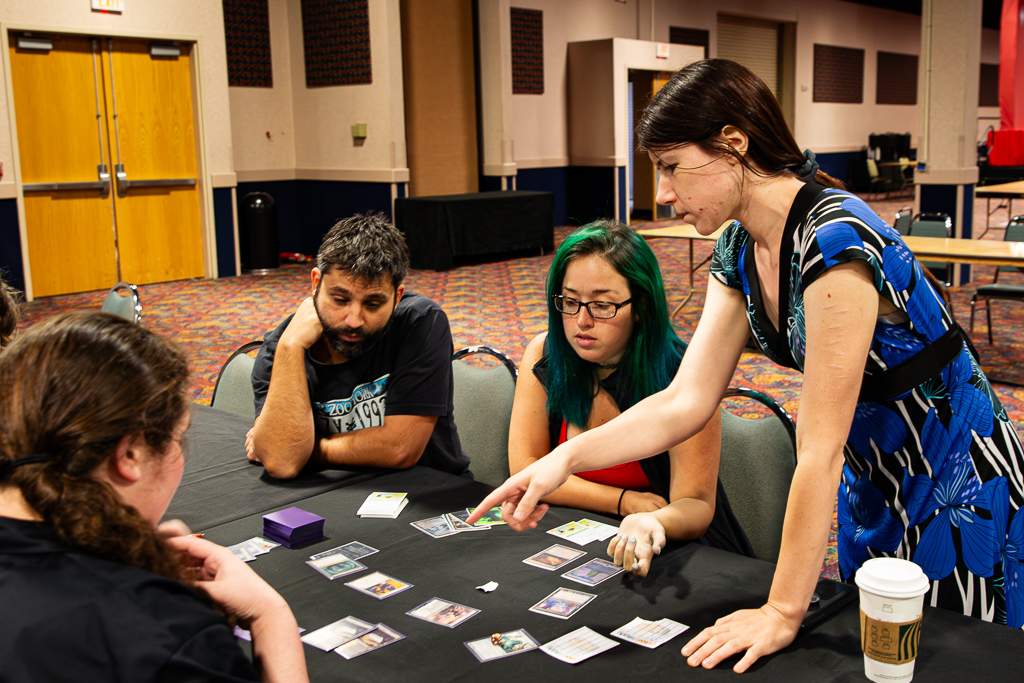 Phillipe, Chris, and Tobi participate in a card-counting workshop at the conference before MagicFest Denver in 2019. Photo © John Brian McCarthy